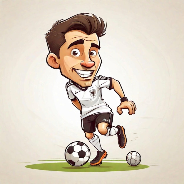 Foto vector cartoon homem smoot face jogador de futebol chutando bola em fundo branco smootface