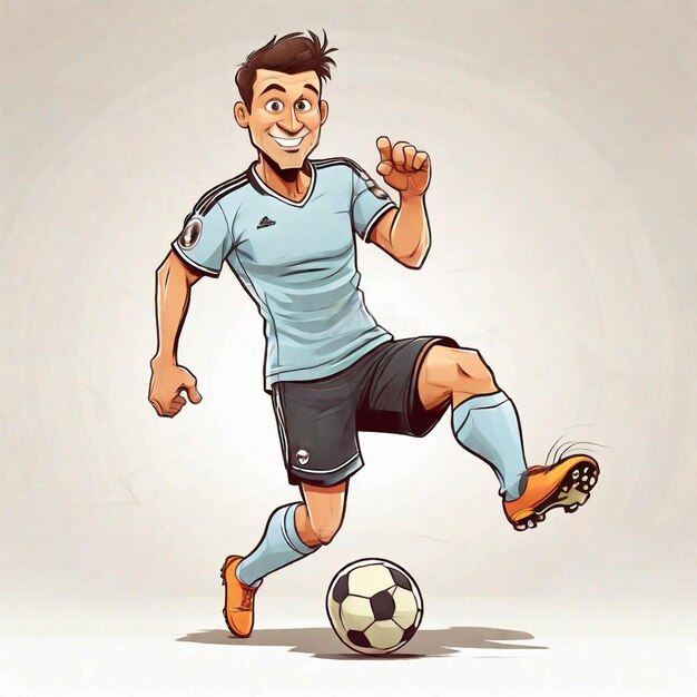 Foto vector cartoon homem smoot face jogador de futebol chutando bola em fundo branco smootface