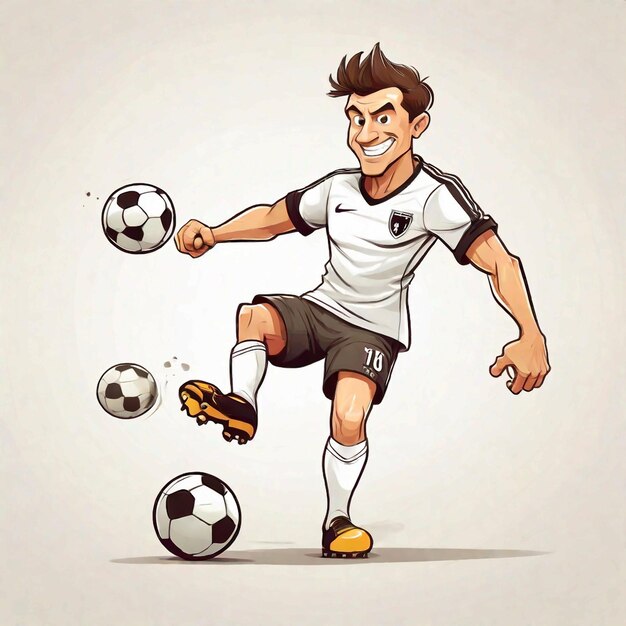 Foto vector cartoon homem smoot face jogador de futebol chutando bola em fundo branco smootface