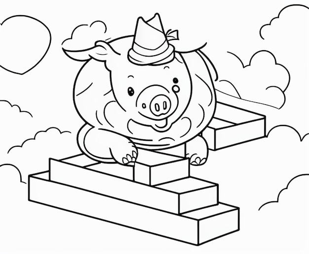 Foto un vector de uno de los cerdos en el dibujo en blanco y negro de los tres cerditos