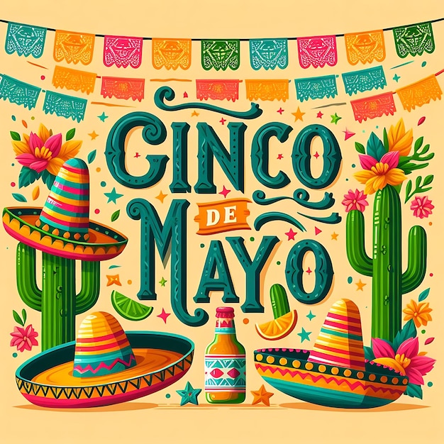 vector cinco de mayo um cartaz para um chapéu mexicano com um fundo colorido