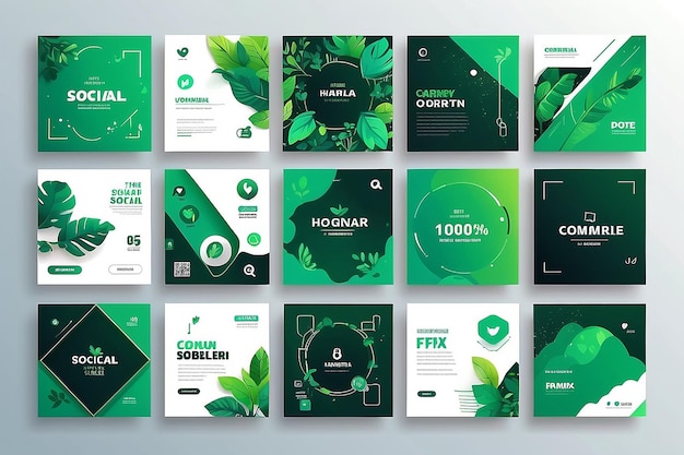 Foto vector de colección de plantillas de banderas de redes sociales verdes