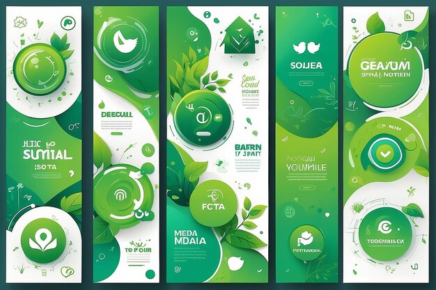 Foto vector de colección de plantillas de banderas de redes sociales verdes