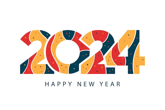 Vector colorido póster de Feliz Año Nuevo Diseño abstracto Logotipo de tipografía Para celebraciones y decoración de la temporada fondos de marca tarjeta de portada de banner y plantilla de redes sociales