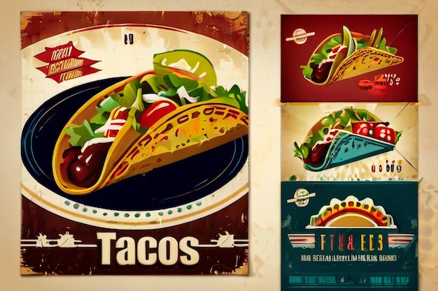 Vector de comida rápida Taco Menú estilo cómic