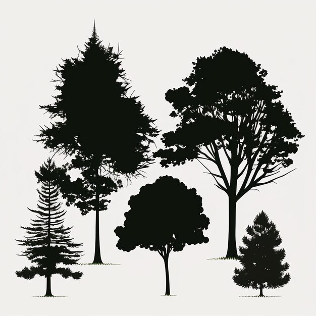 Foto vector de conjuntos de árboles y siluetas forestales