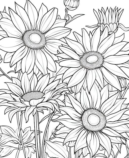 Vector sin costuras monocromático patrón floral dibujado a mano flores texturadas flores libro de colorear