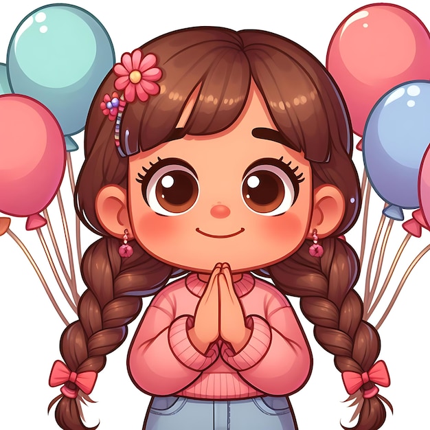 Foto vector de cumpleaños una chica con globos y una foto de una chica con sus manos en el aire