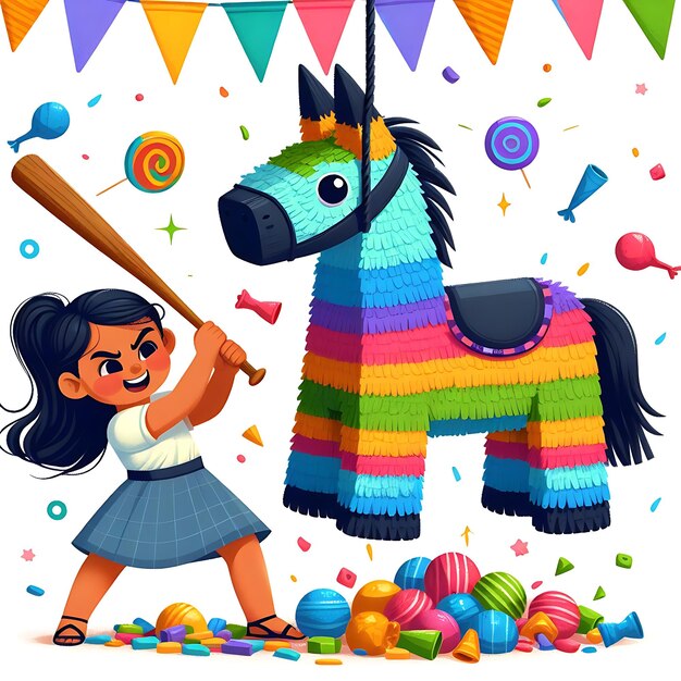 Foto vector de cumpleaños un niño está jugando con un caballo de juguete y las palabras citar la niña