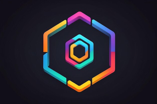 Foto vector de blockchain ícone de linha colorida ou elemento de logotipo em fundo escuro