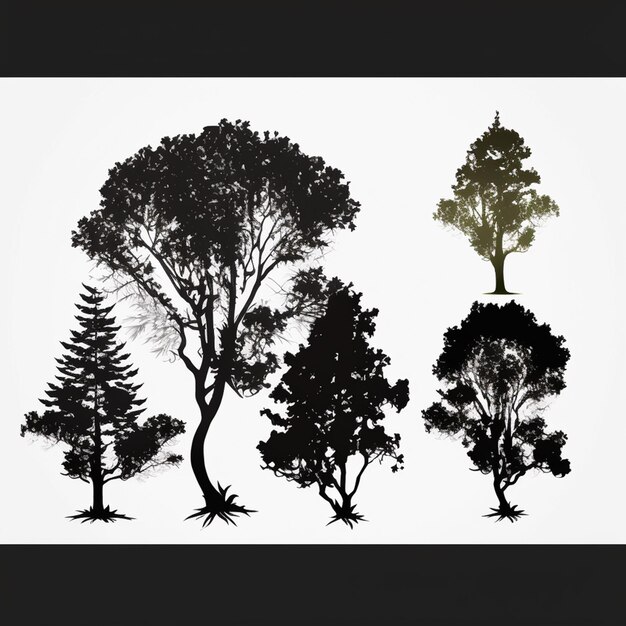 Foto vector de conjunto de silhuetas de árvores e florestas