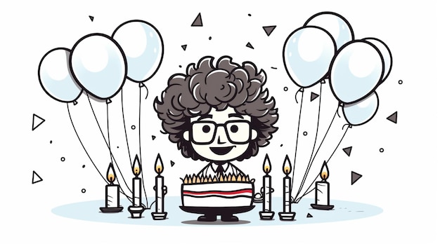 Foto vector de desenho animado de feliz aniversário em fundo branco