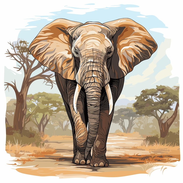 Vector de elefante africano em fundo branco