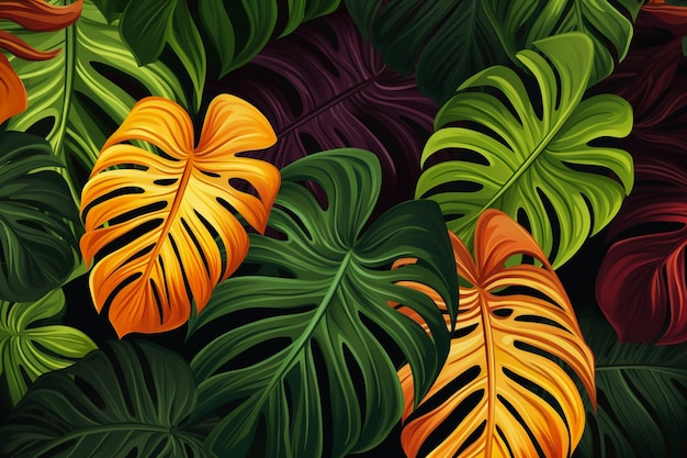 Foto vector de folhas tropicais desenhadas à mão fundo