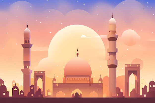 vector de fundo com mesquitas e minaretes para o feriado Mubarak