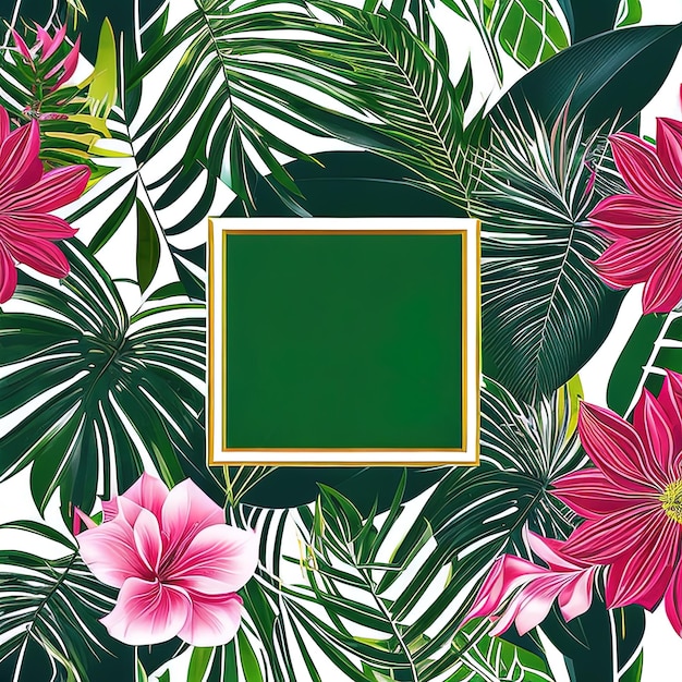 Foto vector de fundo de verão tropical com folhas e flores tropicais