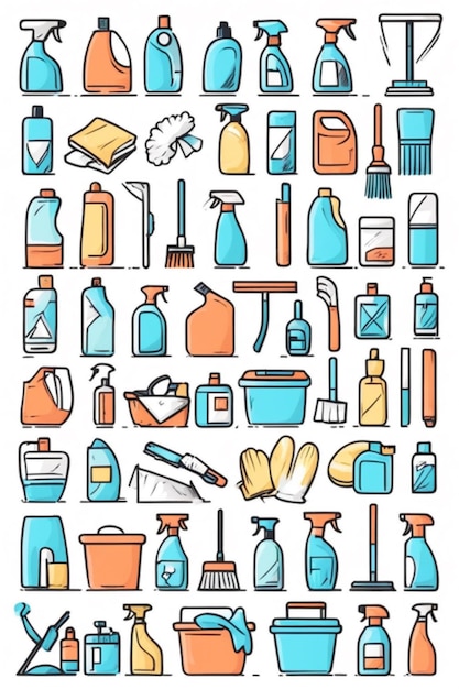 Vector de limpeza de suprimentos doodle ícones