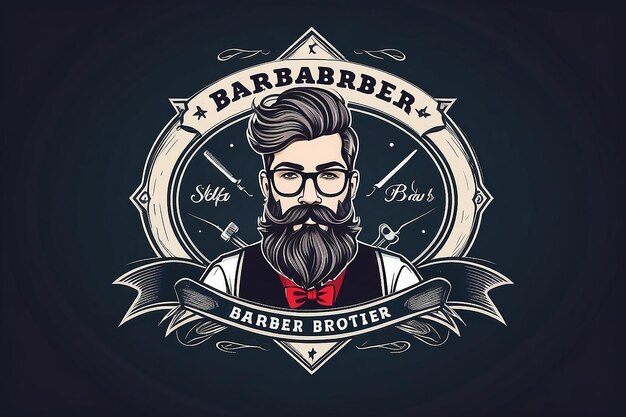 Foto vector de logotipo de barbeiro hipster barbudo