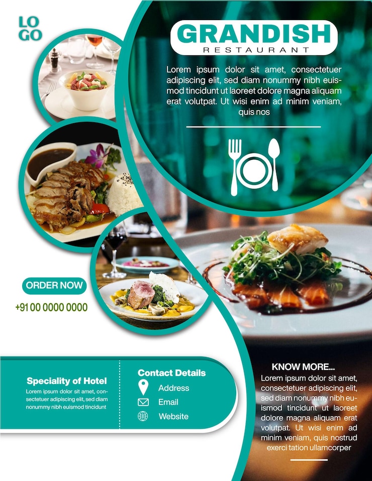 Foto vector de modelo de design de panfletos de restaurantes