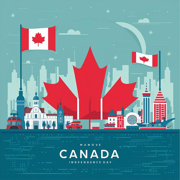 Vector Dia da Independência do Canadá com o horizonte de um lugar famoso no Canadá ao fundo