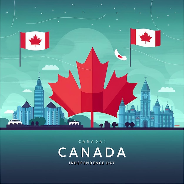 Vector Día de la Independencia de Canadá con el horizonte de un lugar famoso en Canadá en el fondo