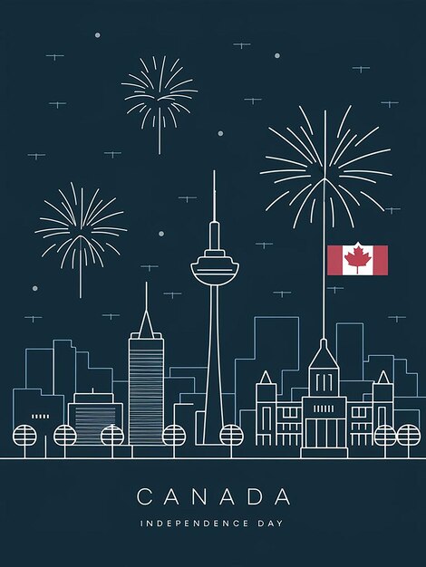 Vector Día de la Independencia de Canadá con el horizonte de un lugar famoso en Canadá en el fondo