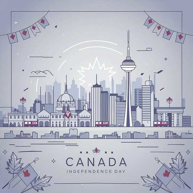 Vector Día de la Independencia de Canadá con el horizonte de un lugar famoso en Canadá en el fondo