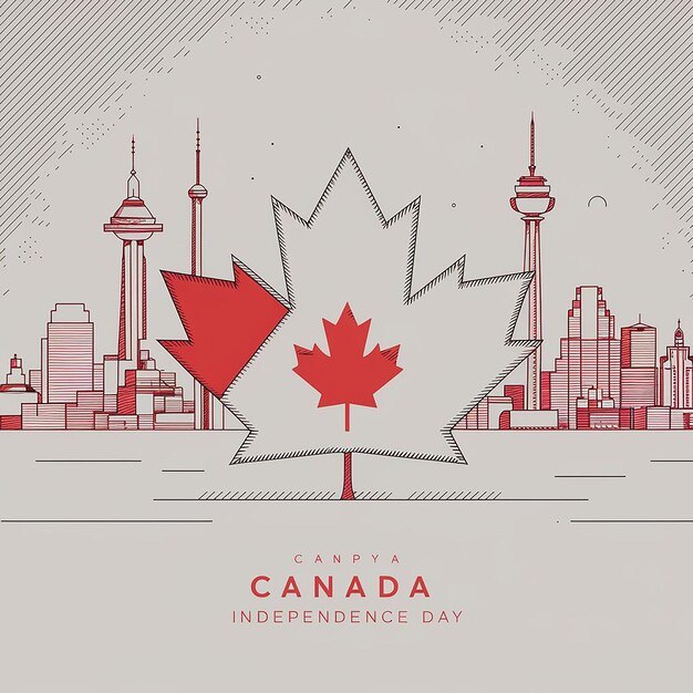 Foto vector día de la independencia de canadá con el horizonte de un lugar famoso en canadá en el fondo