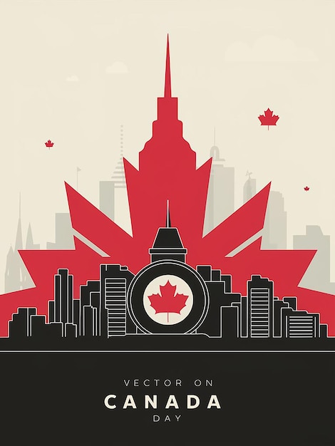 Vector Día de la Independencia de Canadá con el horizonte de un lugar famoso en Canadá en el fondo