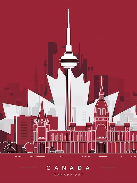Foto vector día de la independencia de canadá con el horizonte de un lugar famoso en canadá en el fondo