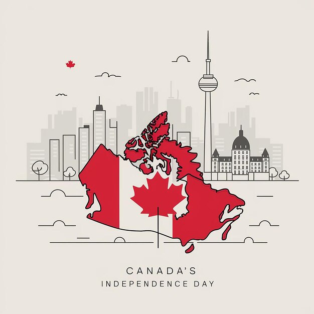 Vector Día de la Independencia de Canadá con el horizonte de un lugar famoso en Canadá en el fondo