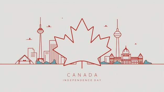 Vector Día de la Independencia de Canadá con el horizonte de un lugar famoso en Canadá en el fondo