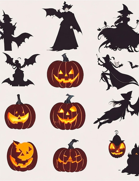 Vector dibujado a mano conjunto de vectores de calabazas aterradoras de halloween estilo plano vector espeluznante generado por AI