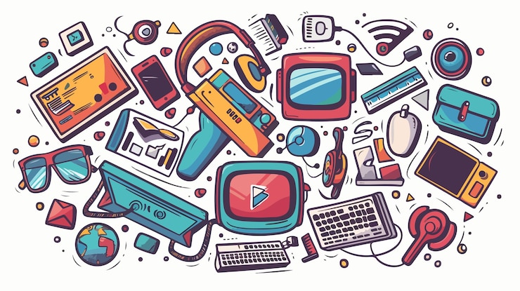 Foto vector dibujado a mano de las tecnologías innovadoras de los medios