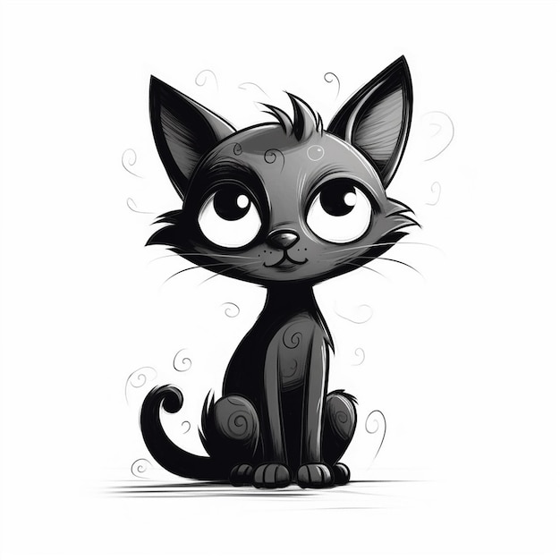 Un vector de dibujo de gato negro y lindo