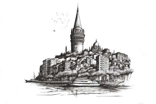 Vector dibujo a mano dibujo torre panorámica de galata