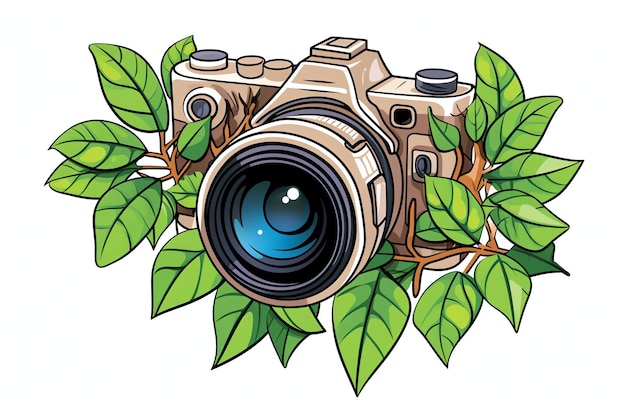 Foto vector de dibujos animados en color de una cámara con ramas