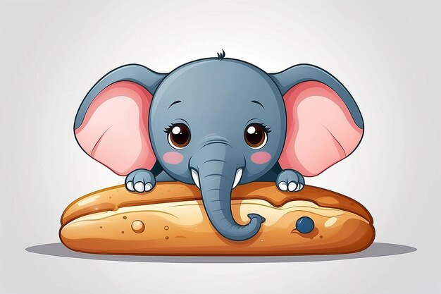 Foto vector de dibujos animados de pan de elefante icono de comida animal plana