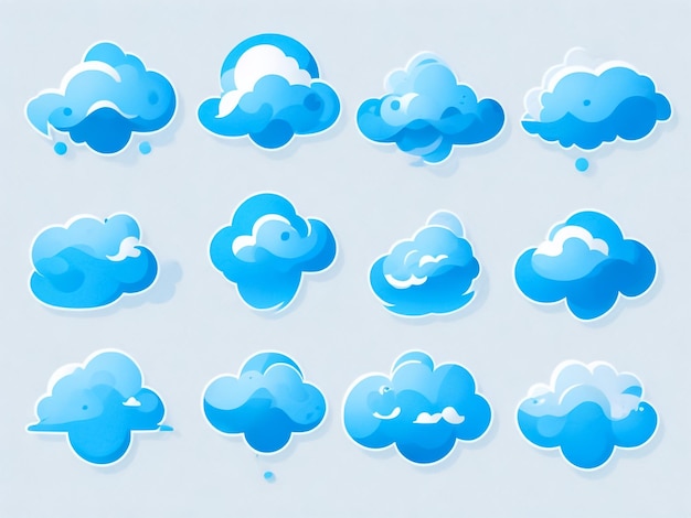 Vector de dibujos animados set de iconas de nubes blancas aisladas en azul