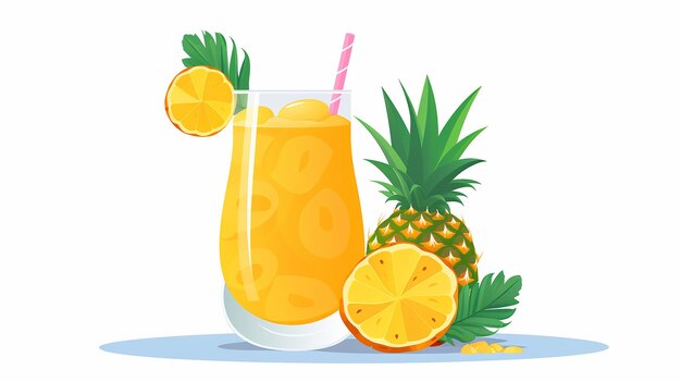 Vector de dibujos animados tropicales de bebida natural fresca y deliciosa de piña