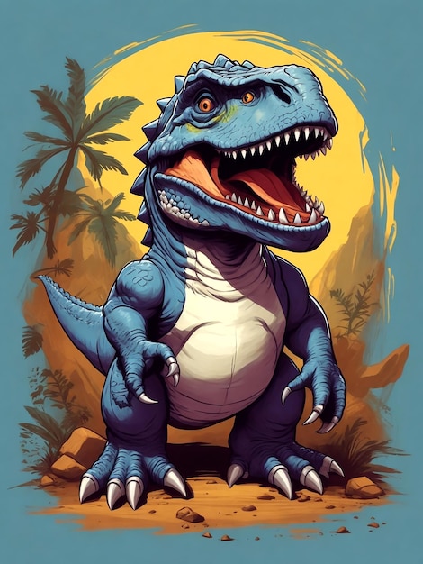 Foto vector de dinosaurio para diseño de camiseta fondo oscuro