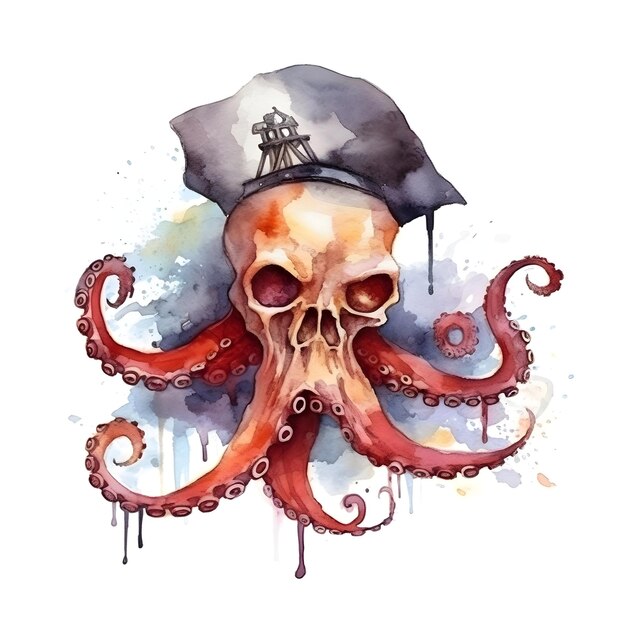 vector diseño de pulpo pirata acuarela