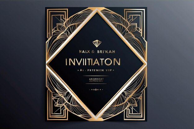 Foto vector de diseño de tarjetas de invitación de oro y lujo marco de geometría abstracta y fondo de patrón art deco