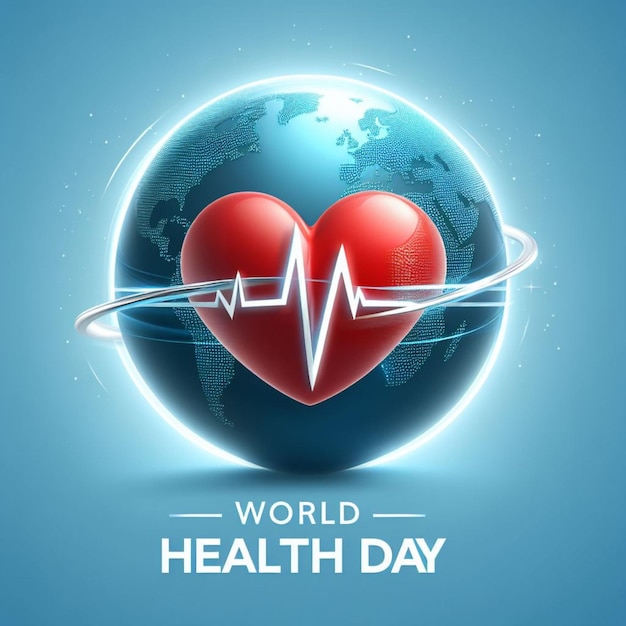 Vector do Dia Mundial da Saúde com a Terra global e coração