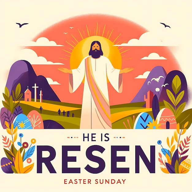 Vector Domingo de Páscoa um cartaz de Jesus é o domingo de Páscua