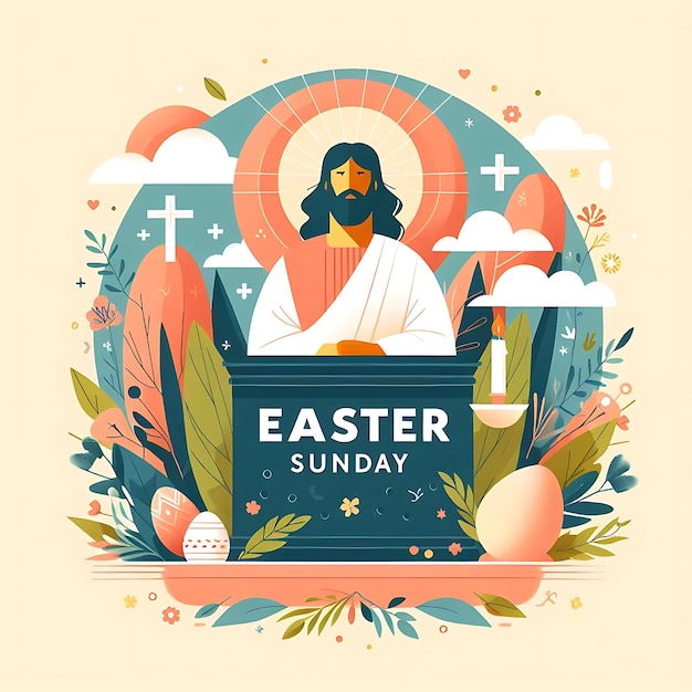 vector Domingo de Pascua un cartel de Jesús domingo con huevos en el fondo