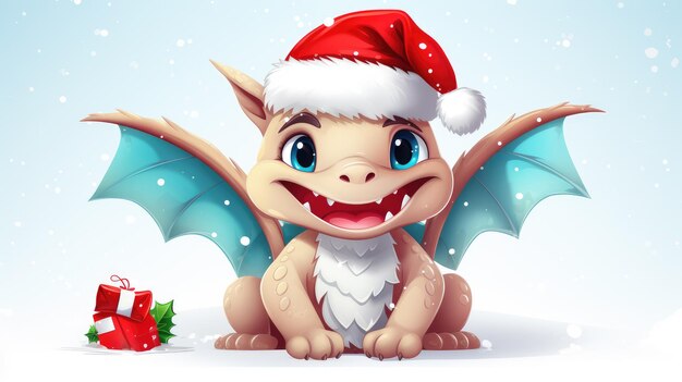 Vector dragón sonriente con un sombrero de Papá Noel de fondo blanco