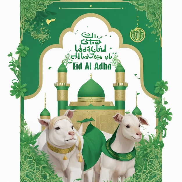 vector eid al adha desea diseño de tarjeta verde