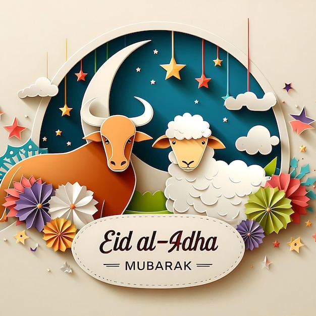 vector eid al adha una imagen colorida de una oveja y la luna