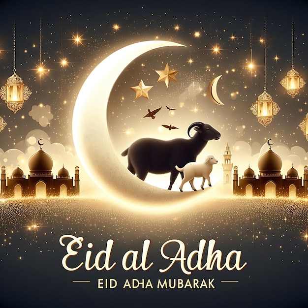 Foto vector eid al adha una imagen de una mezquita y una oveja con una mezquita en el fondo